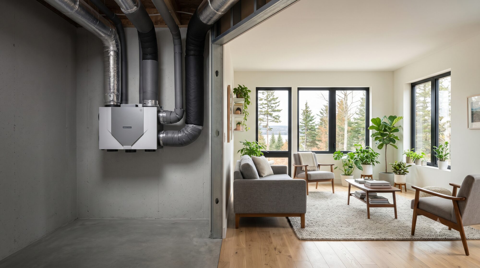 ERV and HRV heat-recovery ventilation system in a modern Atlantic Canada home