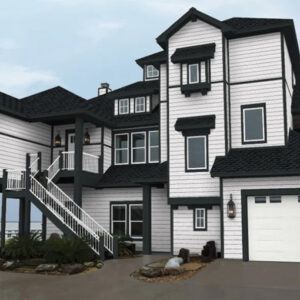 Black cellular PVC trim on a coastal house